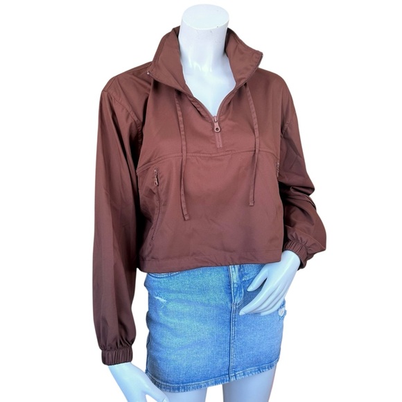 Girlfriend Collective Brown Huddle Cropped 1/4 Zip Windbreaker Jacket Size XS - Picture 3 of 12